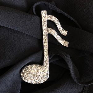 Retro 80’s Bling Silver Tone & Rhinestone  🎶 Musical Note Pin